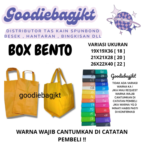 

Goodiebag box bento 26x22x40 isi 12pcs / tas kain spunboun press bento tebal