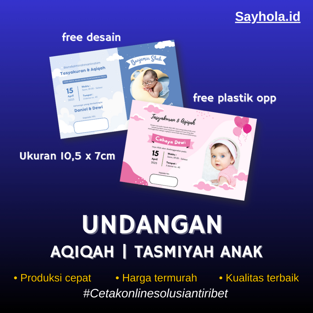kartu undangan tasyakuran aqiqah | tasmiyah | free desain template | free plastik | 10,5cm x 7cm | M