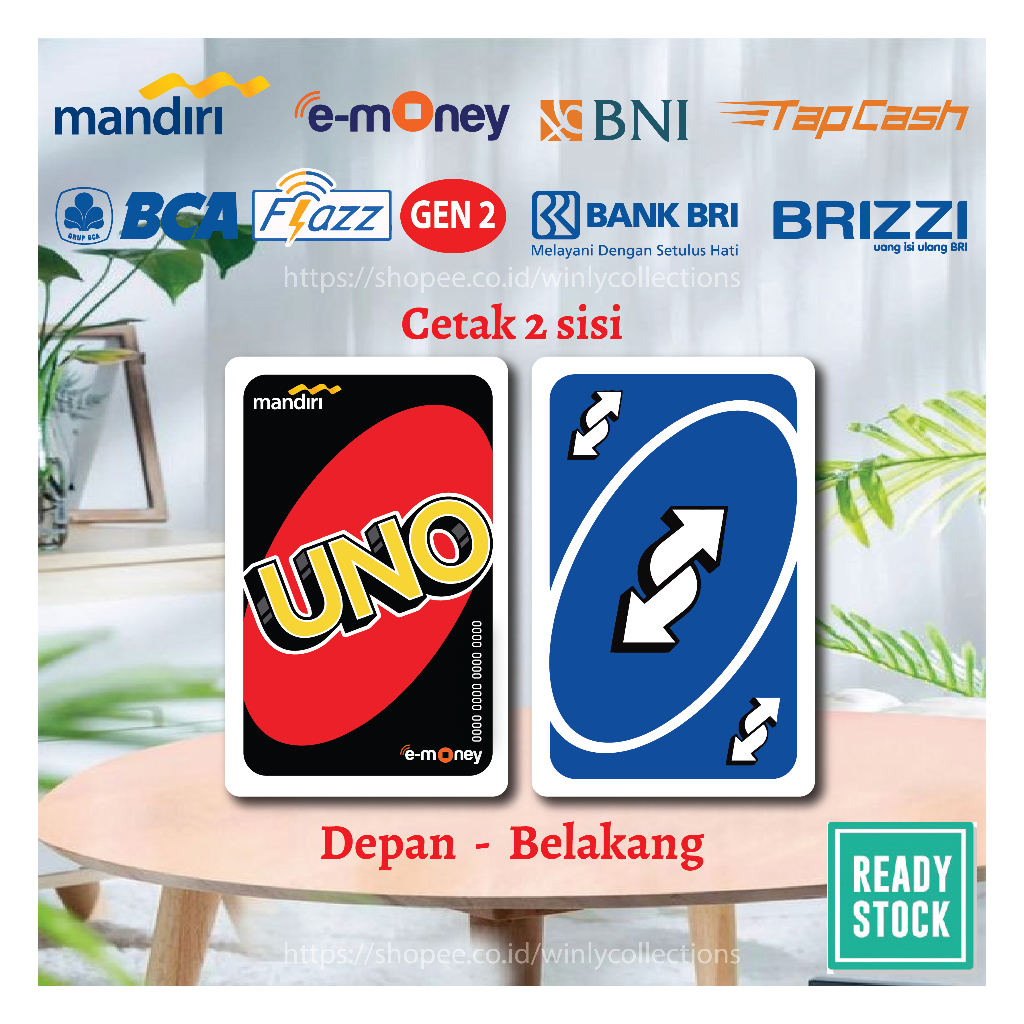 KARTU EMONEY ETOLL UNO CARD REVERSE BIRU BLUE CARD MANDIRI FLAZZ BCA BNI TAPCASH BRIZZI BRI - 2 SISI