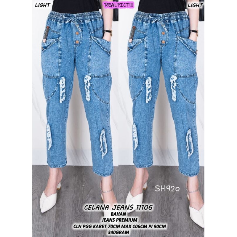 SH920 Celana Wanita Jeans Denim pinggang full karet lpmax106cm pj90 cm ada saku