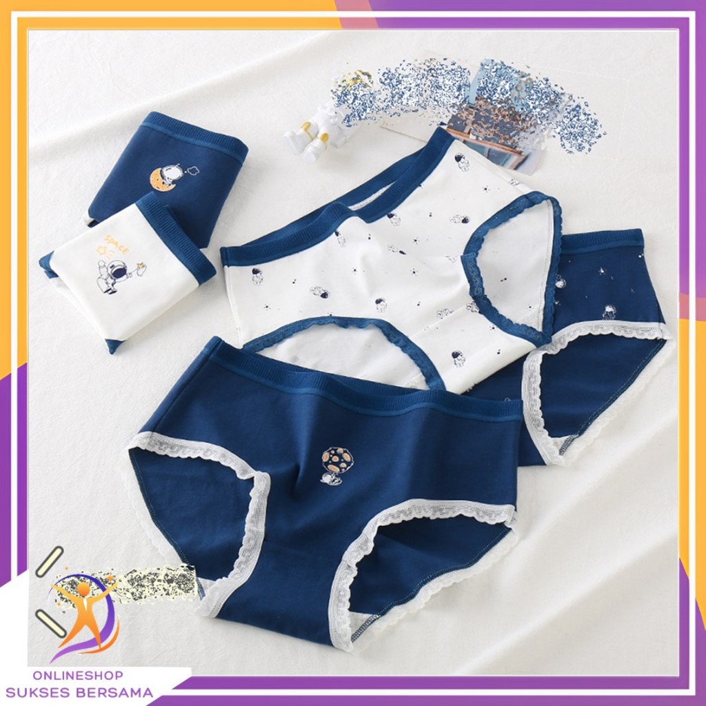 OSB Celana Dalam Wanita Renda Gambar Astronot 6738 Bahan Katun Kolor Wanita Lucu Sempak Underwear Se