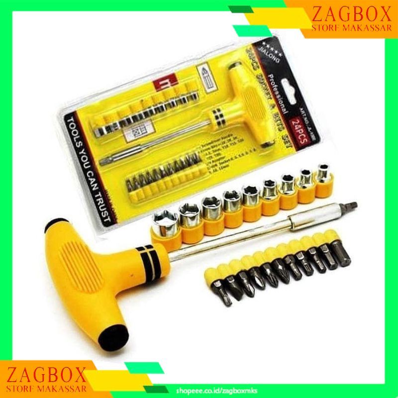 Zagbox Store - OBENG T Set 24 PCS SOCKET & BIT SET / KUNCI SOK OBENG DAN KUNCI T / Obeng Set