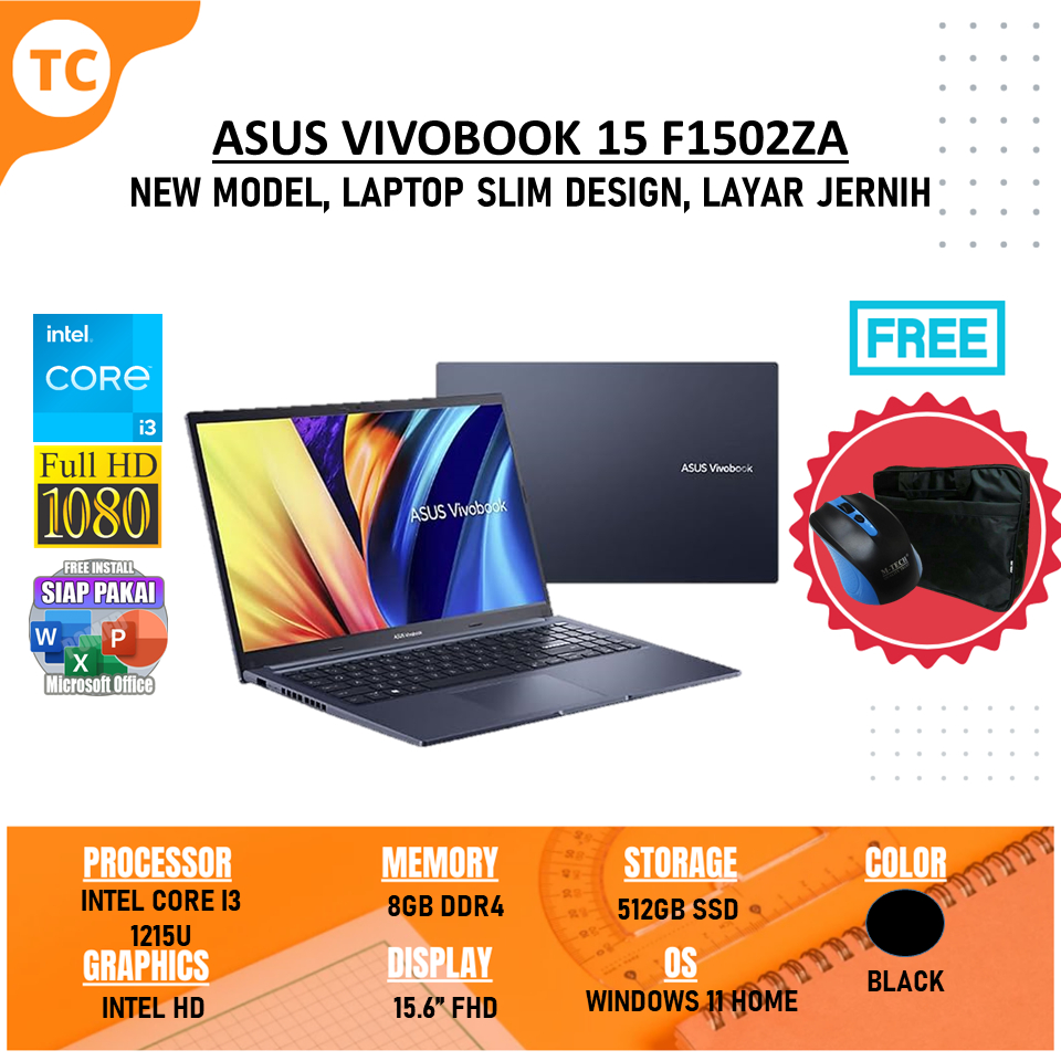 Laptop Slim Terbaru Asus Vivobook 15 F1502ZA Intel Core i3 1215U 20GB 1TB SSD FHD Windows Original T