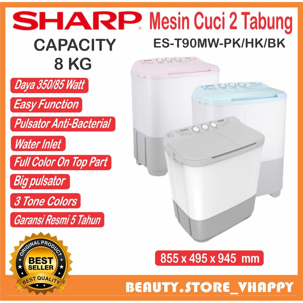 PROMO MESIN CUCI SHARP 2 TABUNG TYPE EST 90 MW MAX 9KG BARANG BARU GARANSI