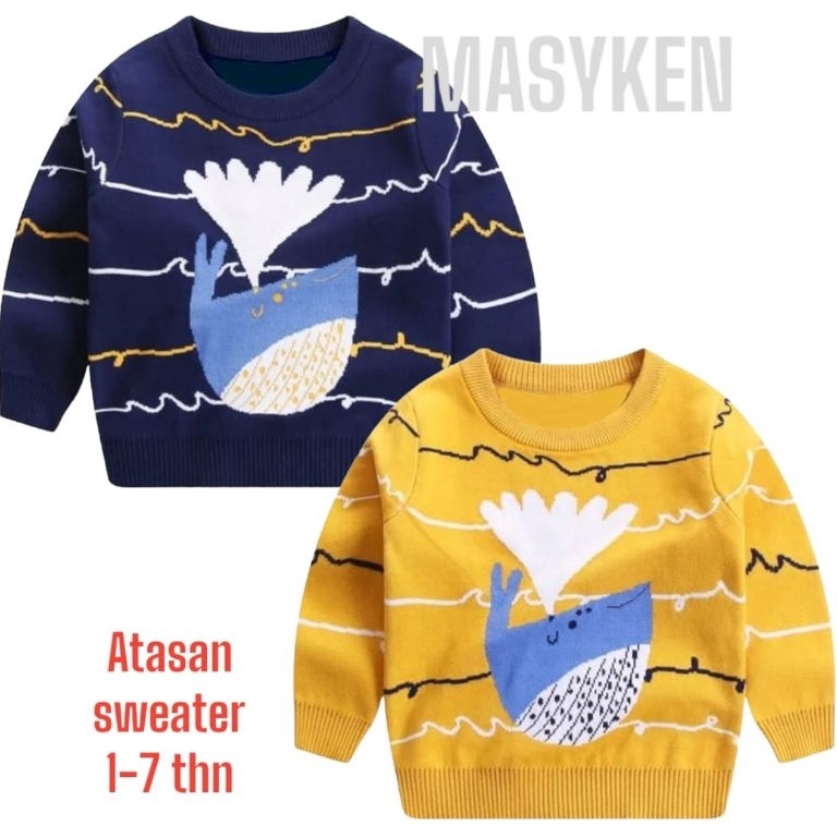 Modern MASYKEN Sweater Anak Motif WHALE  Hangat  Ceria untuk Usia 17 Tahun