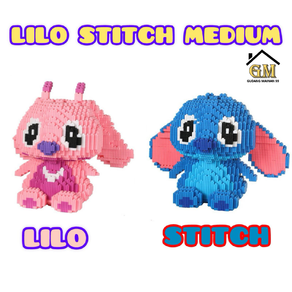 Jike Nano Blocks Medium Lilo & Stitch Series 3D Model, Mainan Blok Susun, Blok Konstruksi Diy