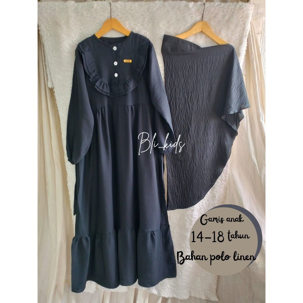 Gamis tanggung renda anak perempuan bahan katun polo linen Gamis tanggung anak perempuan