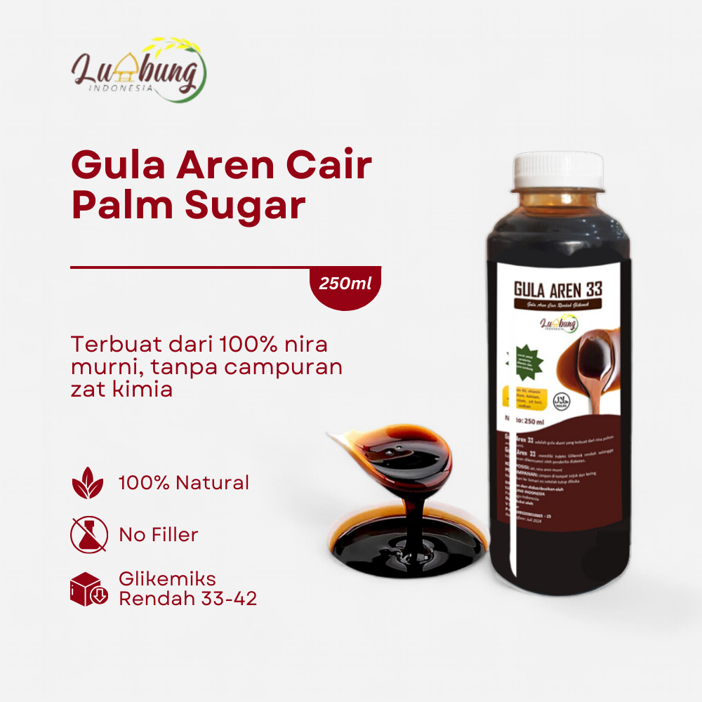 

Lumbung Indonesia Gula Aren 33 Cair 250ml - Premium Palm Sugar Asli Organik, Praktis dan Sehat