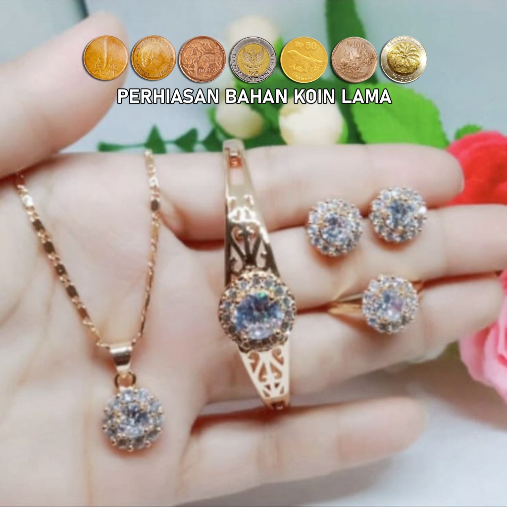 Set Perhiasan Mata Satu Mewah Xuping Titanium Fashion Model Korea Perhiasan Bahan Koin Lama