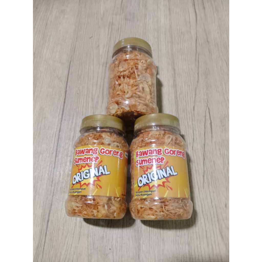 

paket bawang goreng isi 3buah Bawang goreng asli sumenep tanpa campuran bahan lain.