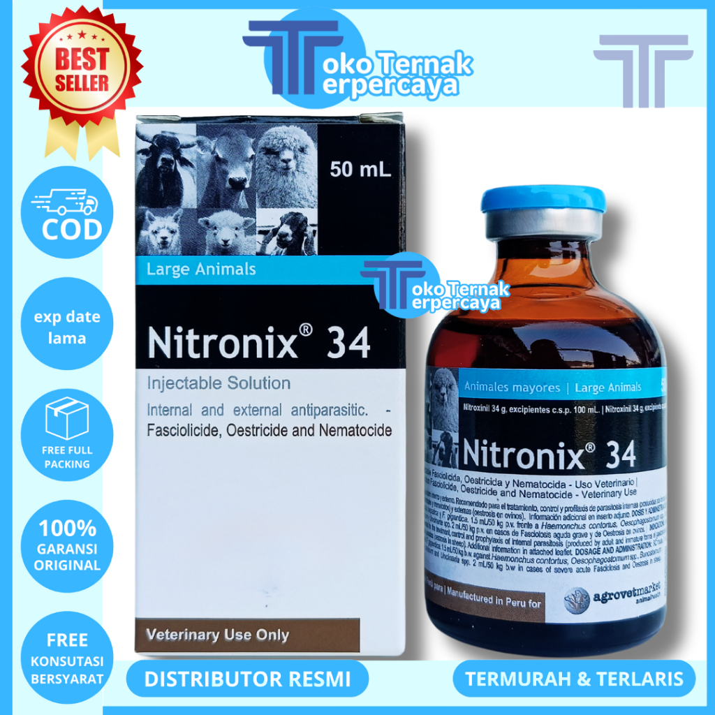 NITRONIX-34 50ML AGROVET - Obat Cacing Hati Sapi Paling Ampuh - Obat Cacing Sapi Kambing Domba