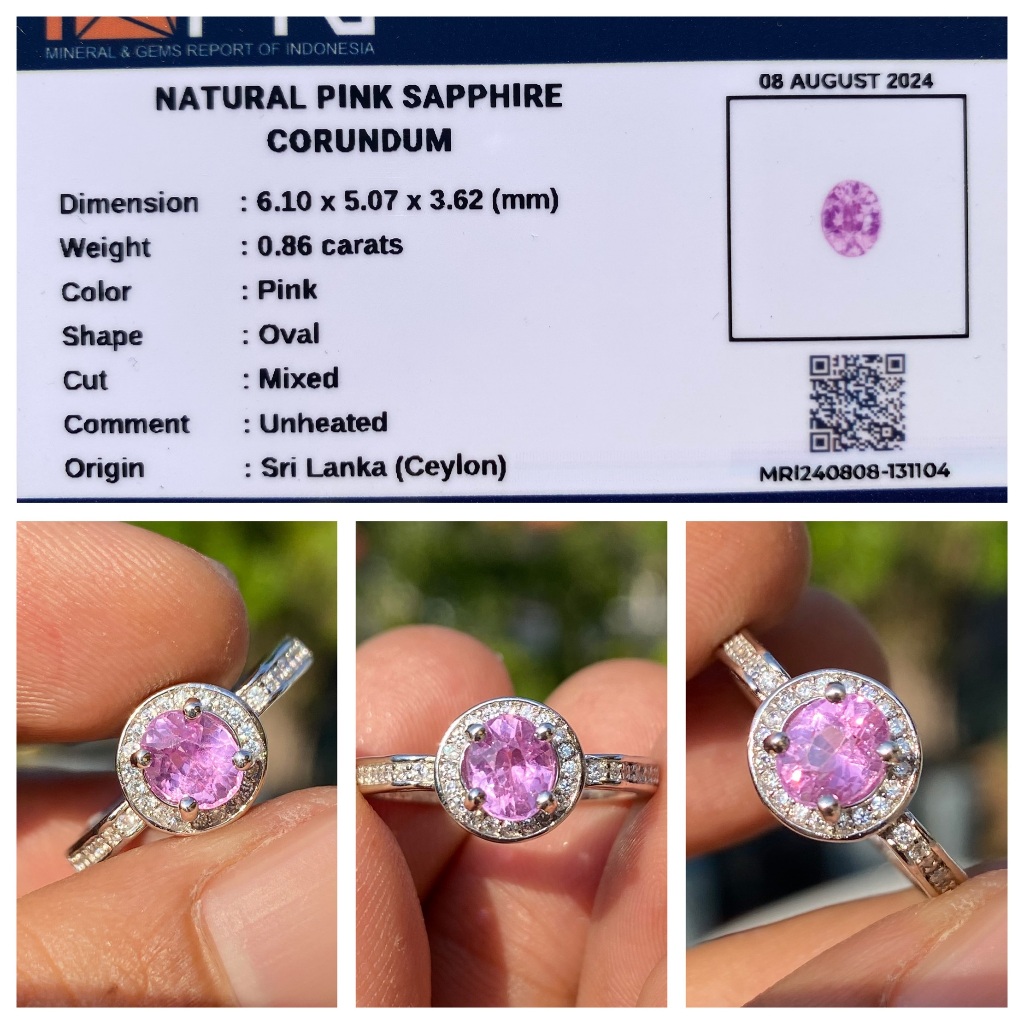 Natural 0.86ct pink sapphire no heat srilanka perak wanita
