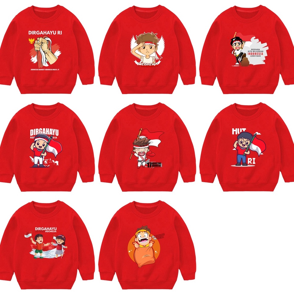 Jangan Ketinggalan order Sweater Crewneck Anak  Dewasa Couple Kemerdekaan Indonesia Sweater Agustusa