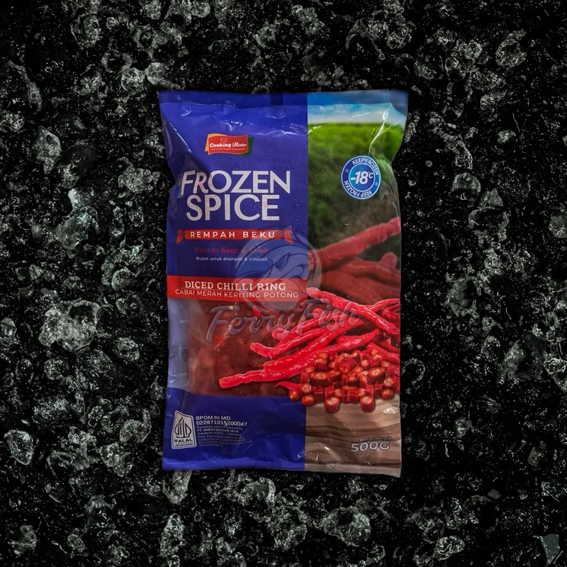 

Cabe Merah Keriting Potong / Cabai Iris / Diced Chilli Ring / Rempah Beku / Frozen Spice / Frozen Vege 3-5mm 500 Gram