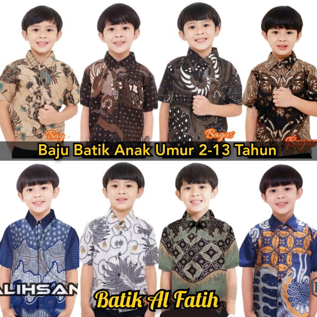 Kemeja Batik Anak Laki Laki Lengan Pendek Premium Baju Sekolah Cowok Terbaru TK SD 2-13 Tahun