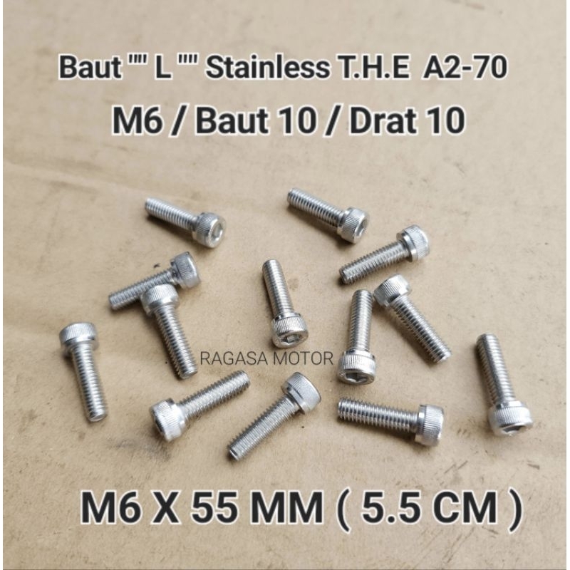 Baut L Stainless M6 x 55 Merk THE Original M6x55 Anti Karat Ori