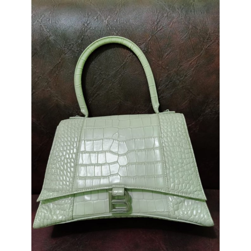 Preloved Tas Kulit Asli Balen Balenciaga Hourglass Croco Top Handle