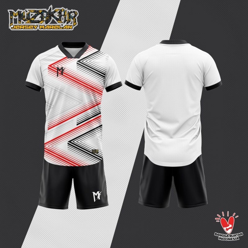 Baju Futsal Setelan Stelan Jersey Bola putih white zigzag premium Muzakar Apparel