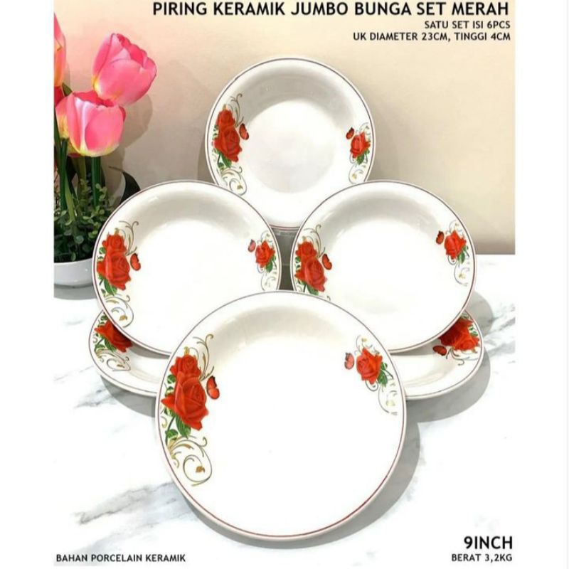 Piring keramik jumbo bunga set