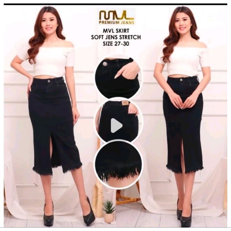 mvl rok wanita bahan jeans melar