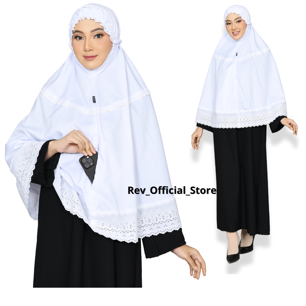 Bergo Putih Berkantong Perlengkapan Haji dan Umroh Wanita Muslim Dewasa Bahan Katun Niwies