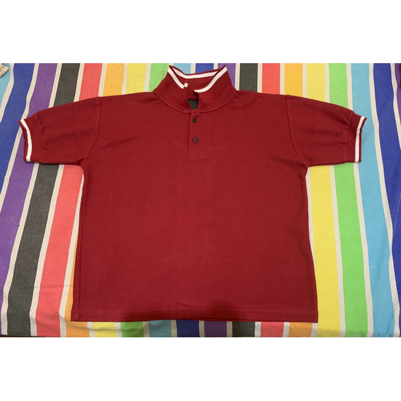 Polo Shirt / Red (Merah) - Strip White (putih) - Size S - Slim Fit