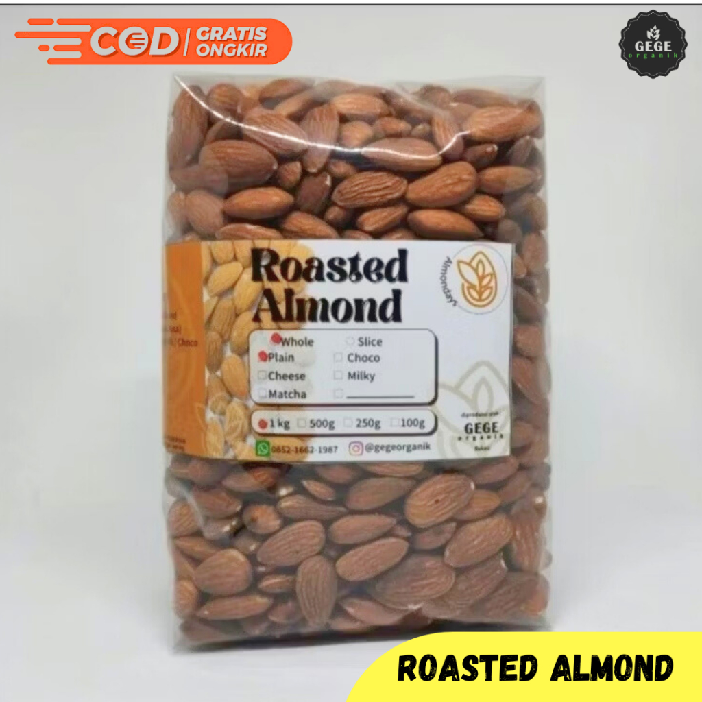 

500gr Kacang Almond Panggang Oven Roasted Kupas Tanpa Kulit Original