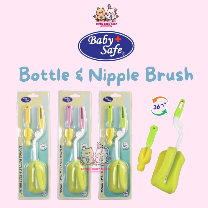 Baby Safe Bottle & teat Brush 360 derajat BS368 Spons pembersih botol susu bayi