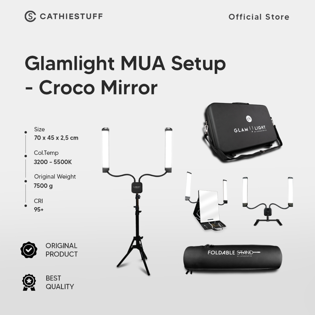 PROMO Cathiestuff Glamlight MUA Setup - Croco Mirror Lampu Rias Professional MUA Premium Multifungsi