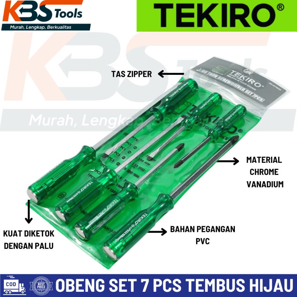 TEKIRO Obeng Set 7 Pcs Tembus Hijau transparant / Obeng Tumbuk / Ketok CG0932 tekiro JIS