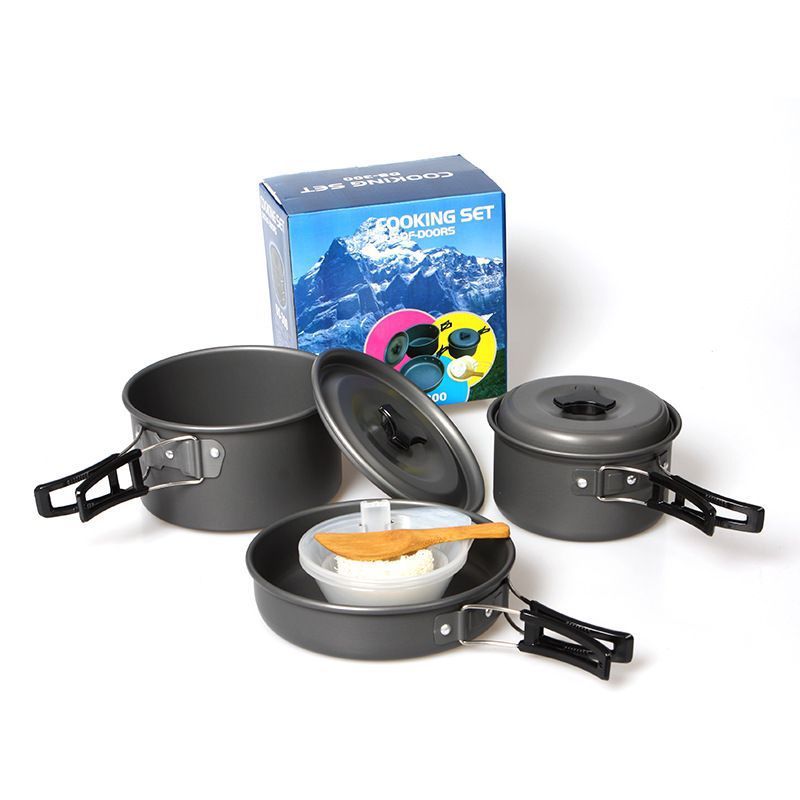 Set Alat Panci Masak Outdoor Camping Cooking Satu Set Alumunium 7 in 1 Portable