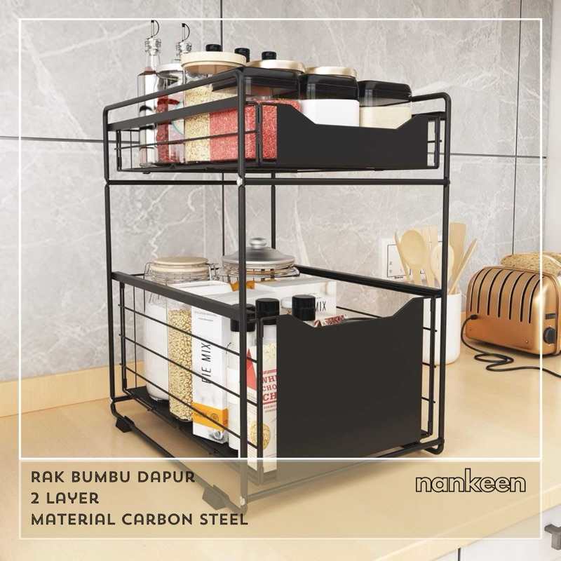 nankeen - Rak Bumbu Dapur Minimalis/Rak Multifungsi 2 Layer/Rak Meja/Rak Besi Carbon Steel