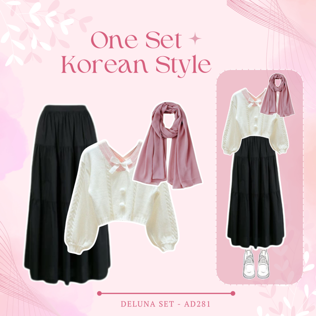 One Set Wanita Kekinian Korean Style Outfit Remaja Terbaru Buat Hangout Kuliah Nonton Rok Sweater Hi