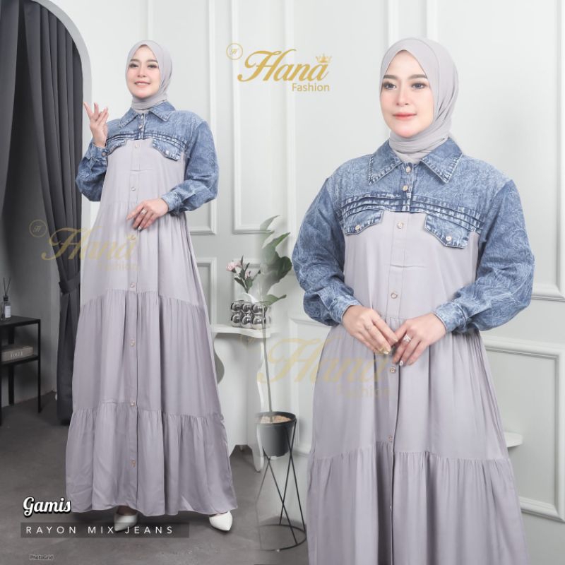 gamis dewasa tangan panjang kombinasi levis