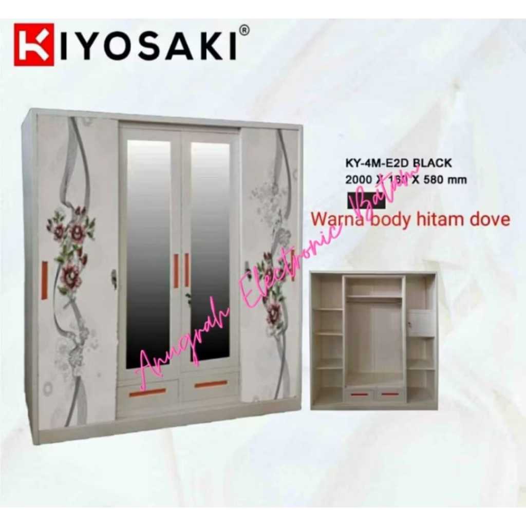 Lemari Pakaian Besi Sliding 4 Pintu Lemari Baju Sliding Metal Wardrobe BATAM