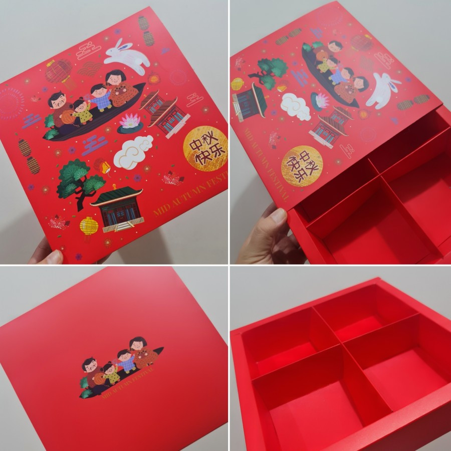 

5 pcs box packaging mooncake 125 150gr sekat isi 4 ukuran 11x11cm merah family