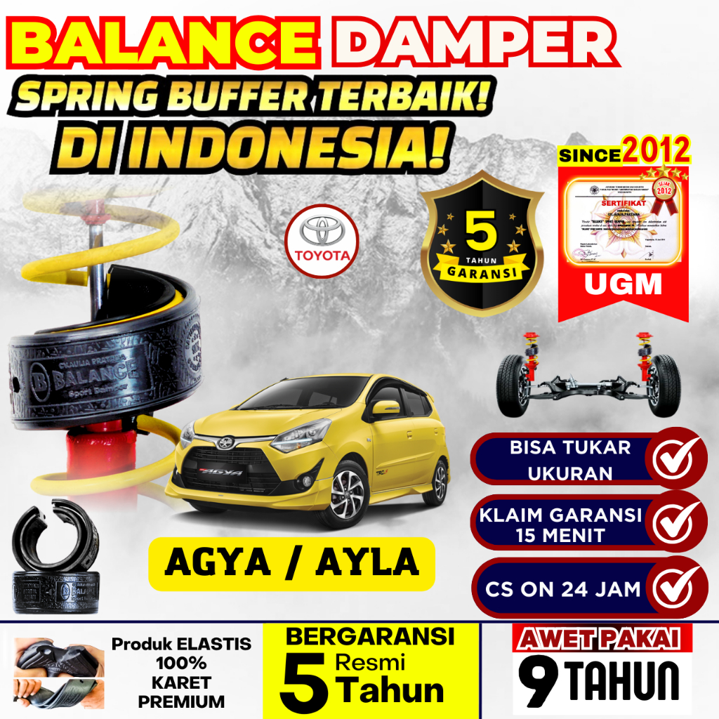Spring Buffer BALANCE DAMPER Peredam Shock Mobil AGYA / AYLA GARANSI 5 TAHUN UGM SERTIFIKAT