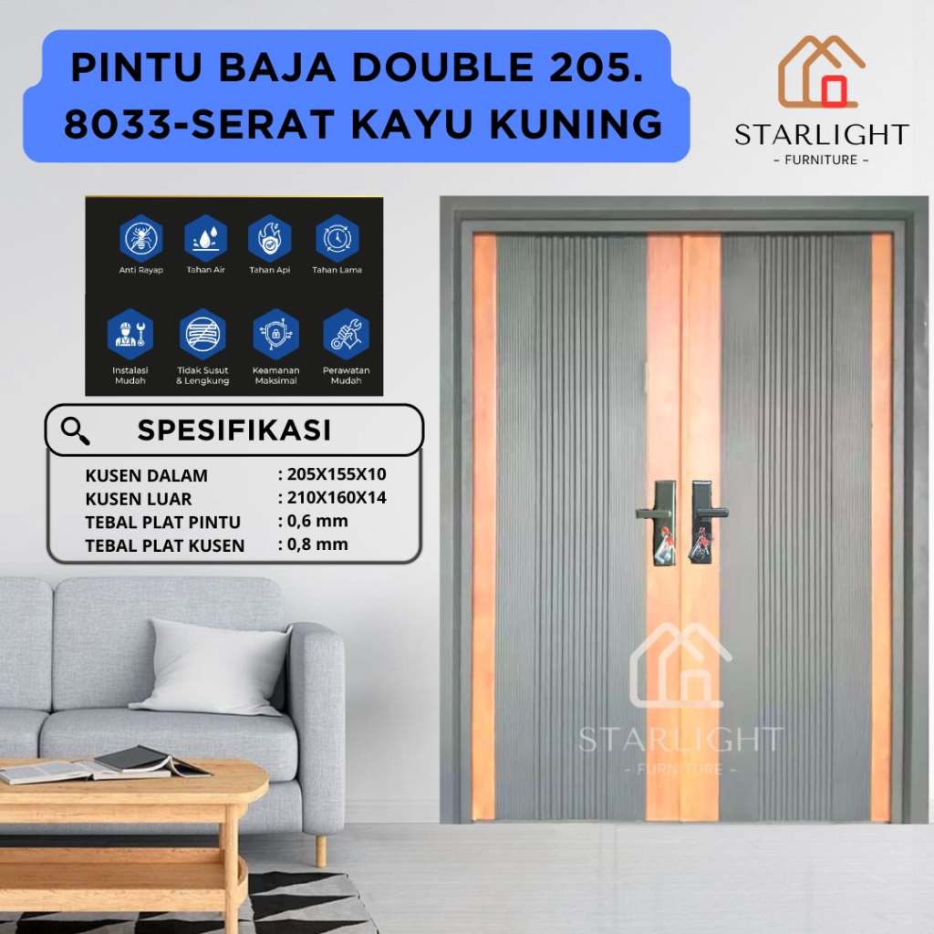 (PANPAN X STARLIGHT FURNITURE) -PPLI DOUBLE 8033- SET PINTU UTAMA BAJA KUPU TARUNG BERKUALITAS BAGUS