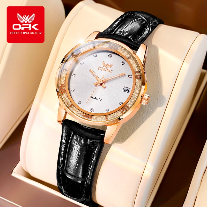 OPK Jam Tangan Wanita Anti Air Original Leather Luxury Luminous Kalender Women Watch Model 6013