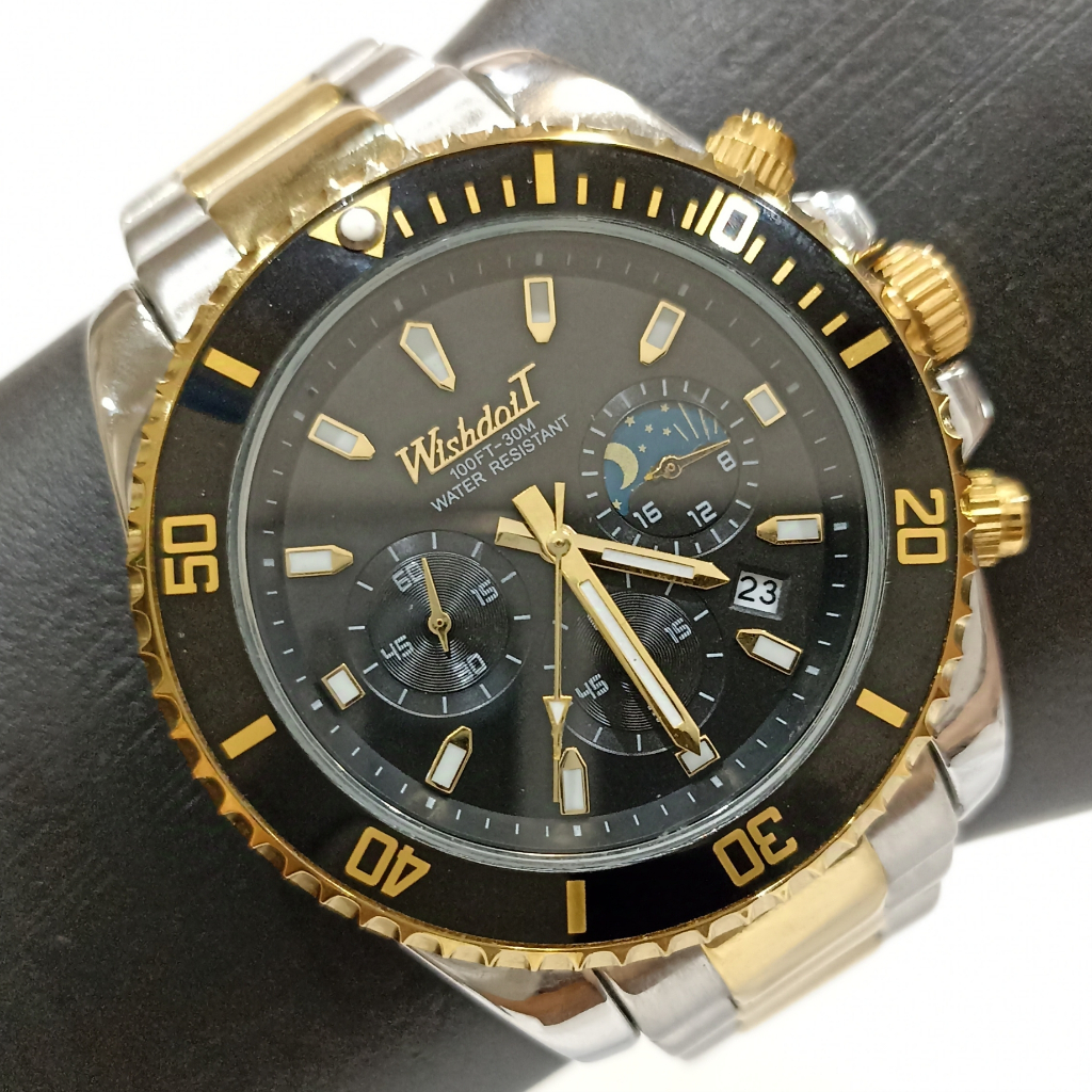 Wishdoit Submariner Diver Chronograph Quartz Watch Jam Tangan Pria Mewah Rolex Emas Keren