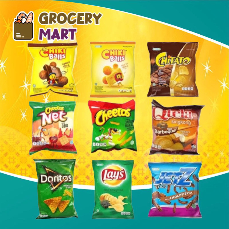 

(RENCENG) Chiki Balls, Lays, Oops, Cheetos, Jetz, Qtela, Taro, Kris Bee, Maxicorn, Chuba, Chitato Lite, Chitato Sapi, Balado, Keju