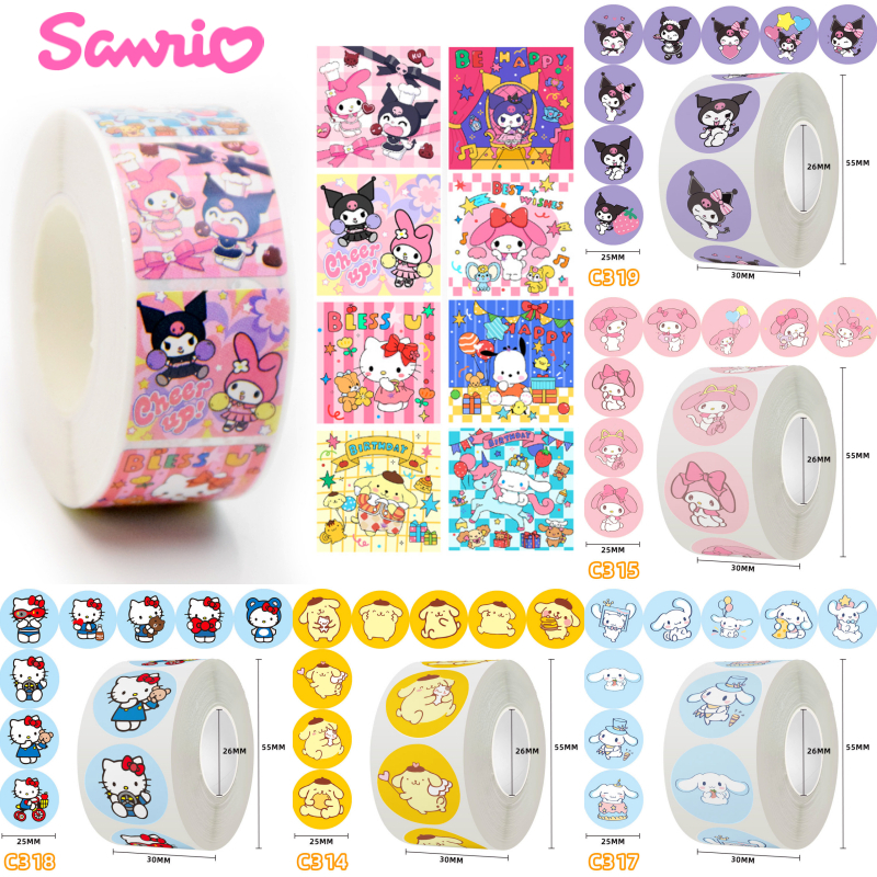 

Sanriio 500 Pcs StickerRoll Sticker Kuromii Mellody Hellow Kitty Purin Cinnamon Bulat