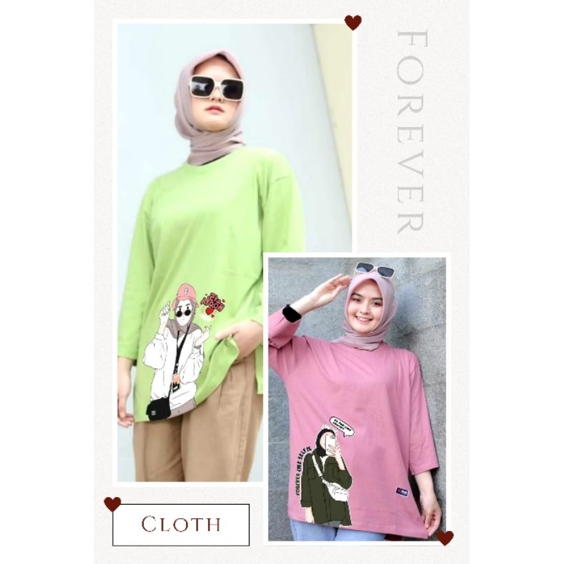 Kaos Oversize Wanita Lengan Panjang 7/8 Hijab fashion