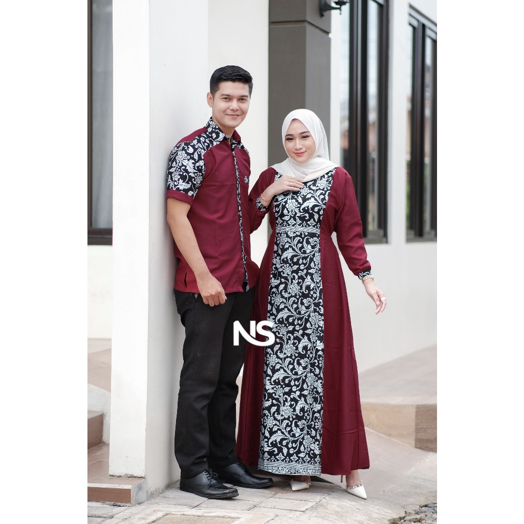 NS - Baju batik couple gamis moscrep cople pasangan muslim suami istri kapel kondangan terbaru