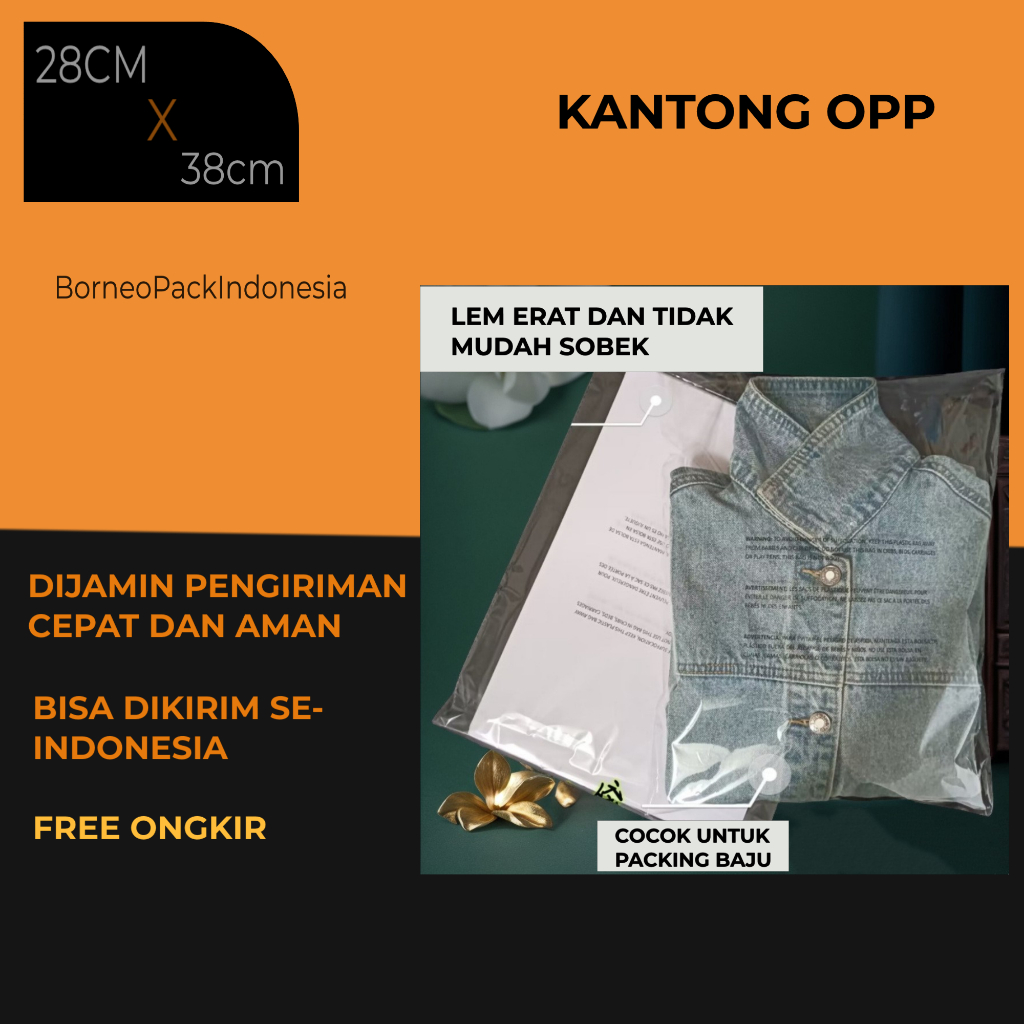 

Plastik Opp 28x38 Lem Baju Isi 100 Pcs / Plastik Baju Opp Kemasan Packing Baju Bening / Plastik Baju