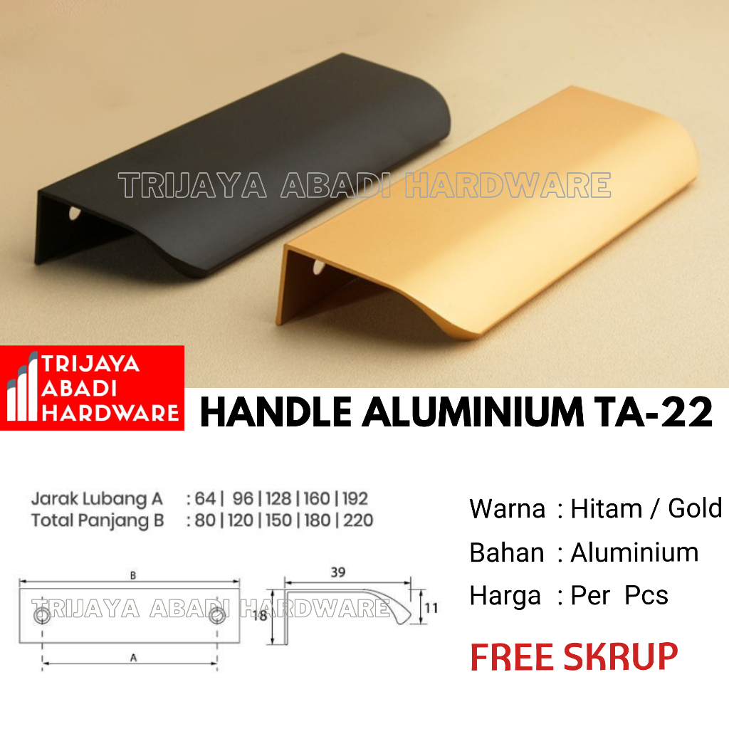 Handle Huben TA 22 - 192mm - Tarikan Pintu Kabinet Alumunium
