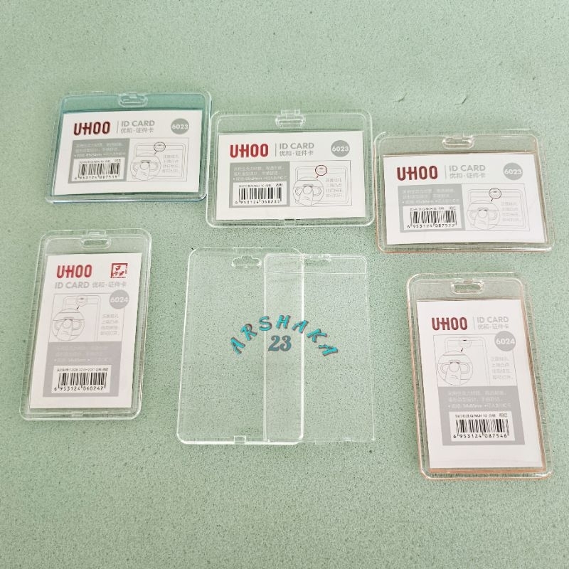 

Tempat Kartu Id Card Uhoo Bening Transparan 2 Sisi Holder Potrait Landscape