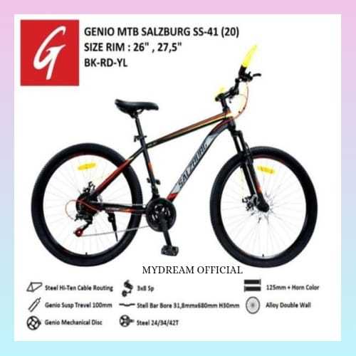 SEPEDA GUNUNG MTB GENIO SALZBURG SS-41 27,5 INCH 24 SPEED MURAH - BK-GY-RD SEPEDA READY SIAP KIRIM -