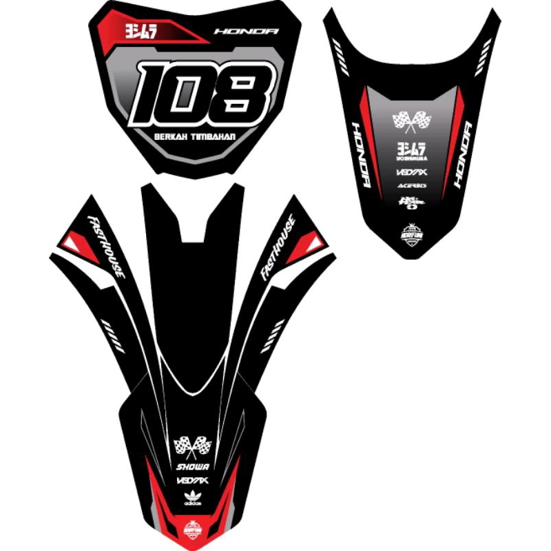 Decal stiker spakbor CRF150,papan nomer CRF250,spakbor belakang KLX bf GRATIS TAMBAH NAMA JUGA NOMOR