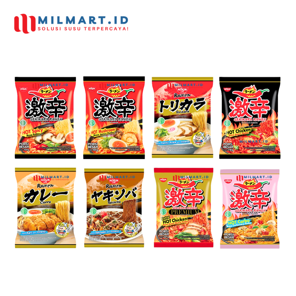 

NISSIN GEKIKARA RAMEN HOT CHICKEN INSTAN NOODLES CARBONARA TAKOYAKI MUSHROOM AYAM PEDAS